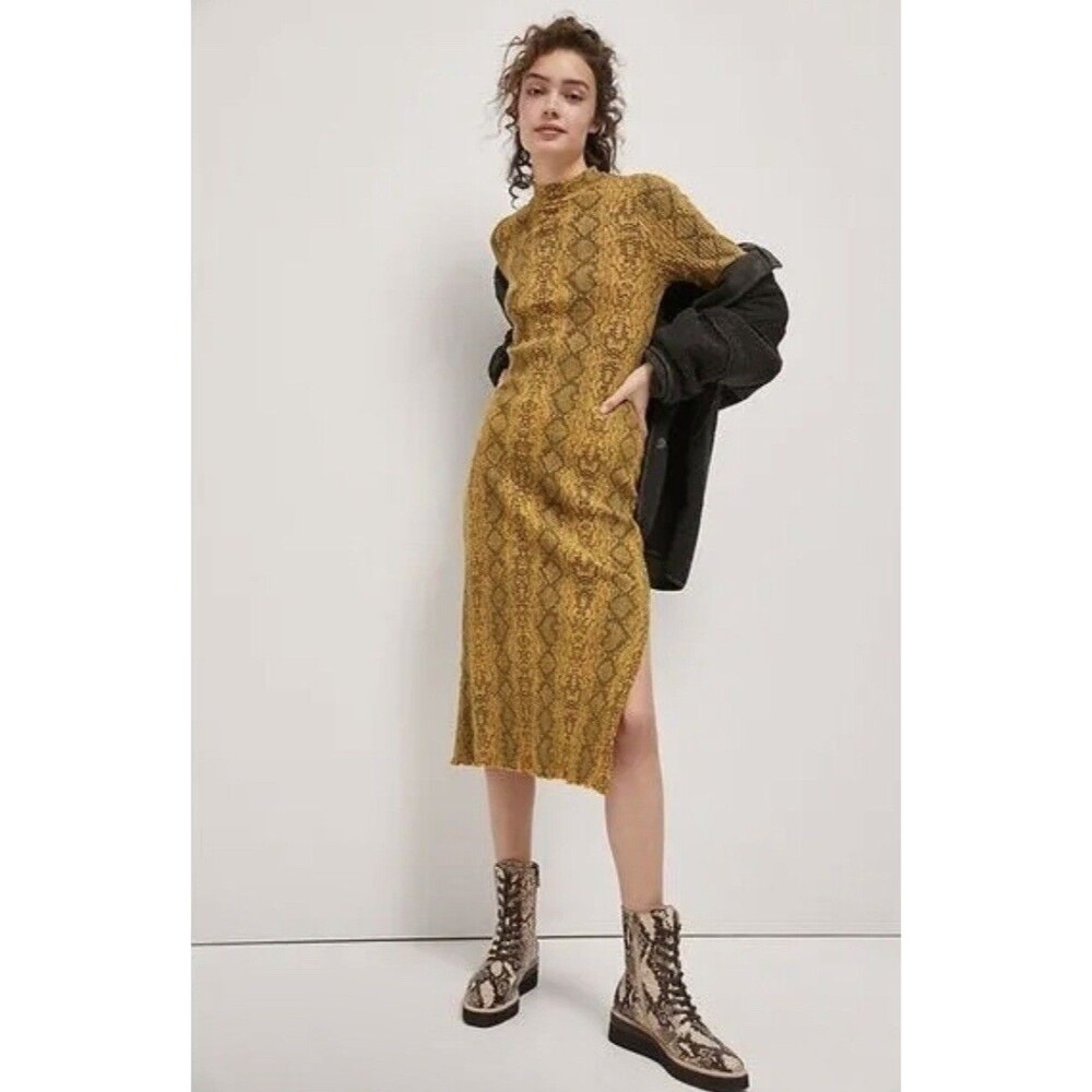Anthropologie Sweater Dress Yellow Sasha Ribbed Print Preppy Size XSP NWT